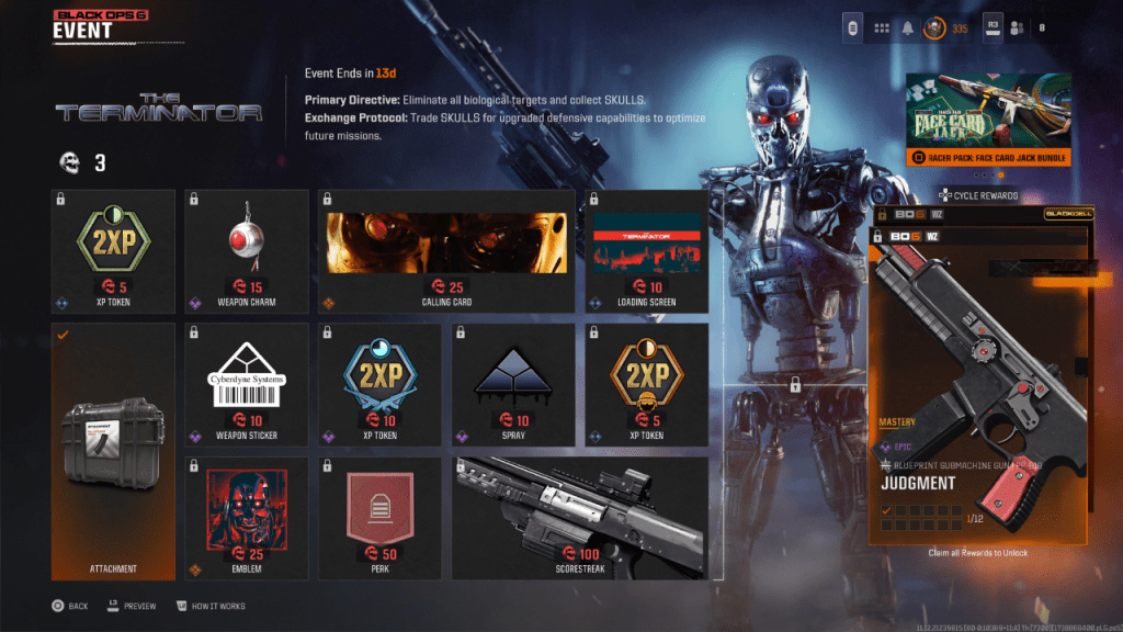 Terminator event rewards showcasing the Full Auto mod unlock