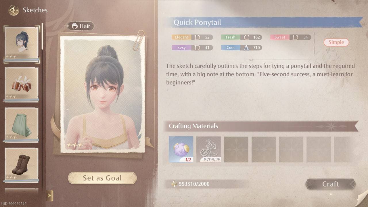 Crafting menu