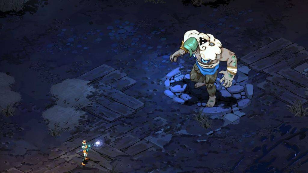 ภาพหน้าจอจาก Hades 2 แสดงให้เห็น Melinoe กำลังจะเผชิญหน้ากับ Cyclops Polyphemus ขนาดใหญ่