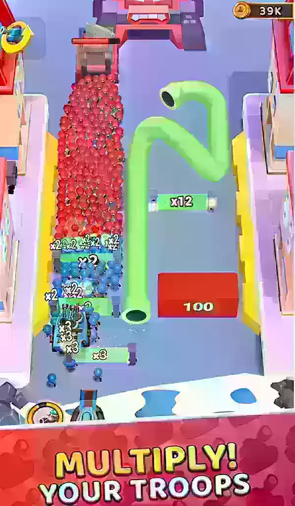 Grunt Rush Screenshot သည် Multiplier Gates မှ ဖြတ်. အပြာရောင်ယူနစ်များကိုပြသသည်။