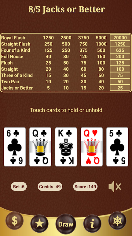 8/5 Jacks or Better Poker Captura de pantalla 2
