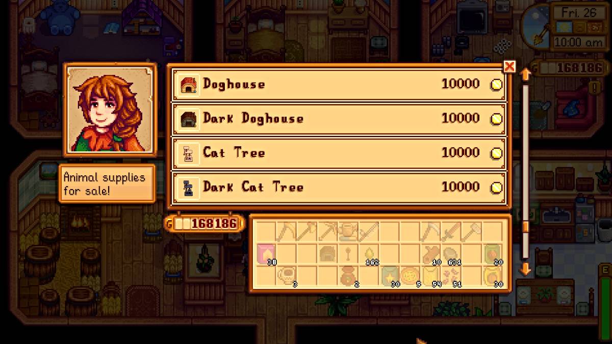 อุปกรณ์สัตว์เลี้ยงที่ร้านค้าปศุสัตว์ของ Marnie ใน Stardew Valley