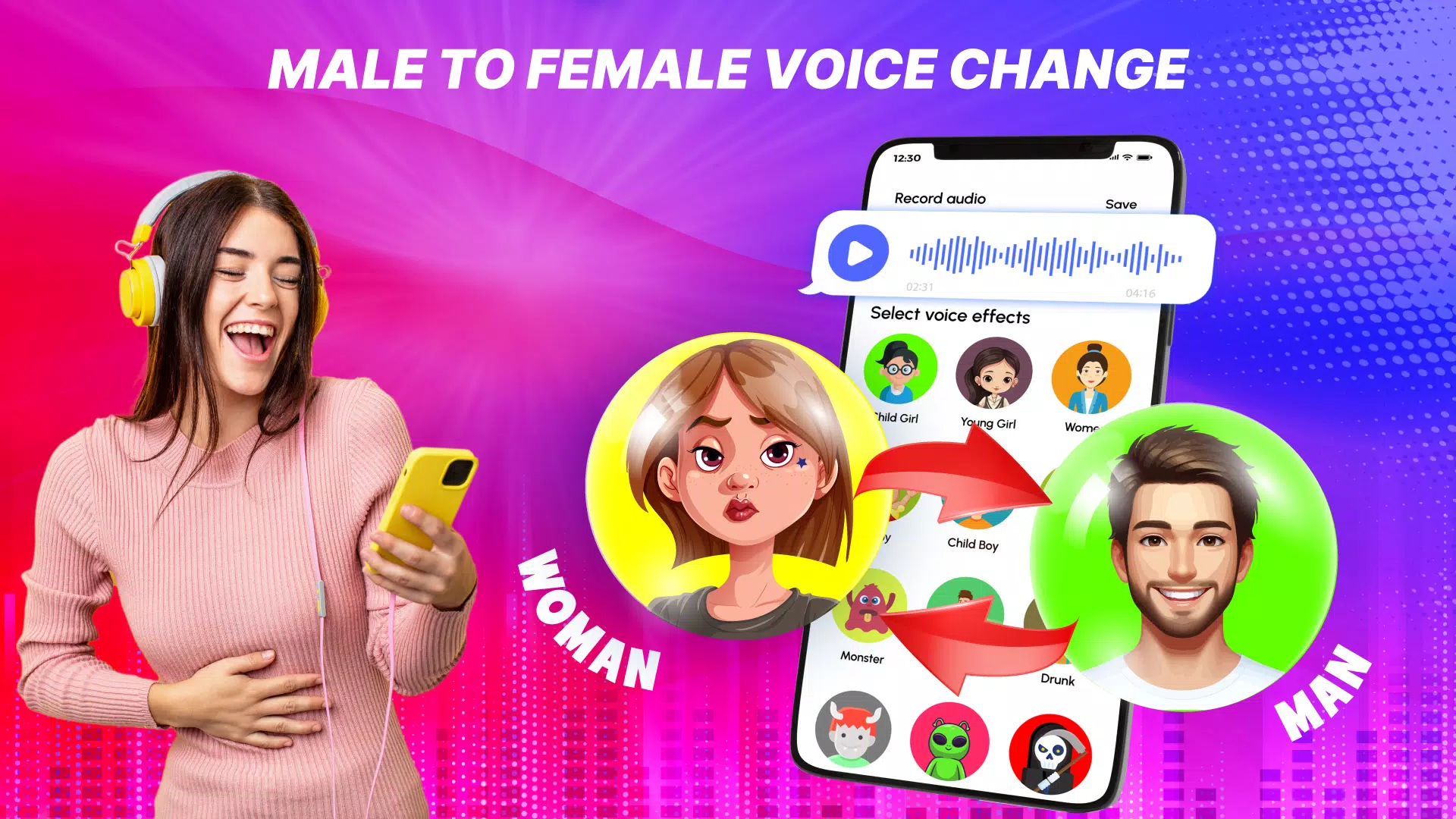 Voice Changer Male to Female ဖန်သားပြင်ဓာတ်ပုံ 2