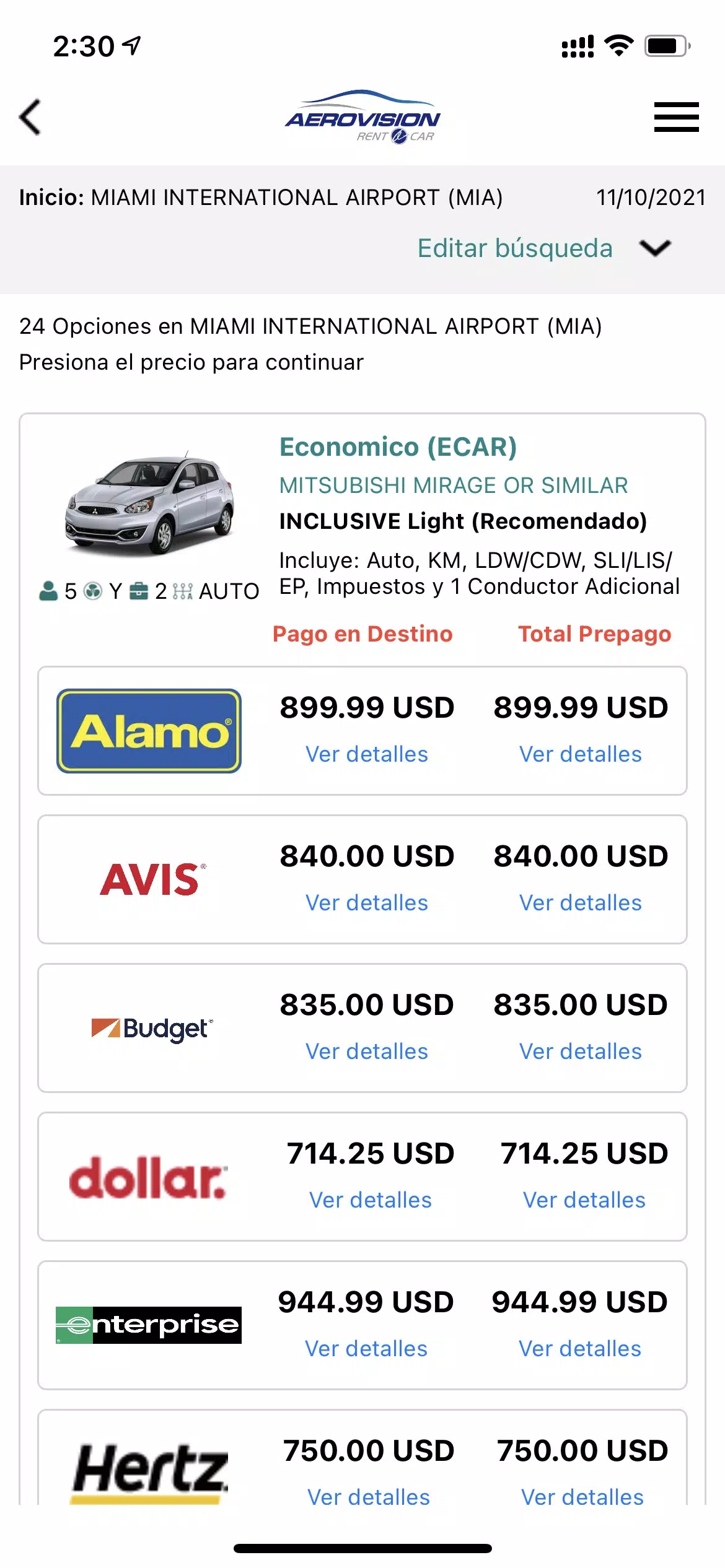 Aerovision SAS - Rent a Car Screenshot 3