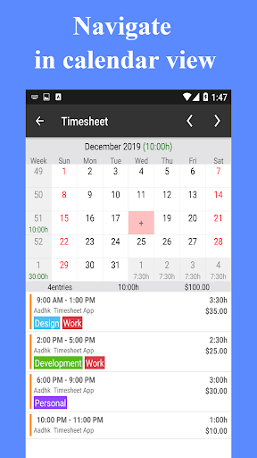 Schermata Timesheet – Work Hours Tracker 1