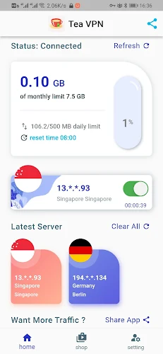 Schermata Tea VPN - Ikev2& WG Flutter VPN 0