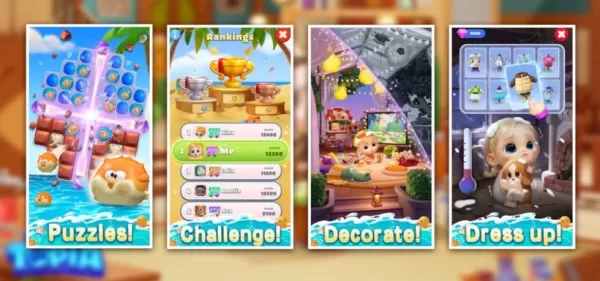 カラフルなキャラクターや楽しいアクティビティ、ベビーキャラクターのカスタマイズ、多様な衣装オプションが特徴的な子供向けパズルゲーム