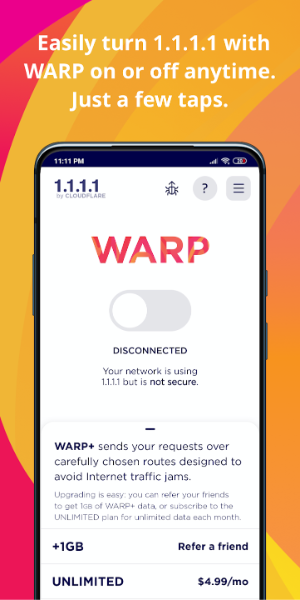 1.1.1.1 + WARP: Safer Internet Screenshot 0