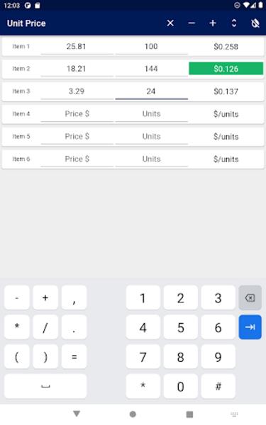 Unit Price Comparison Ekran Görüntüsü 2