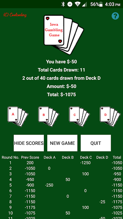 Iowa Gambling Game: Decision Making With Cards ภาพหน้าจอ 0