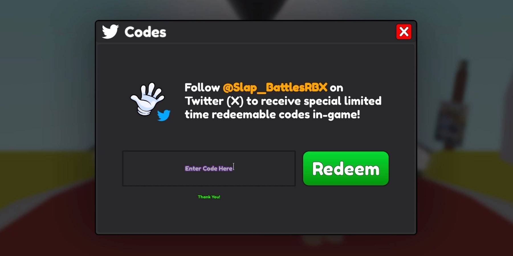 Image: Slap Battles Code Redemption Interface