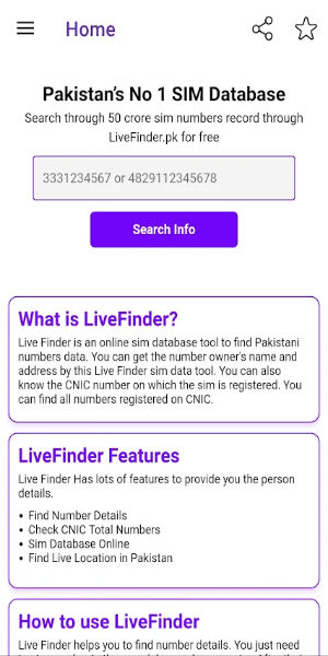 Live Finder SIM Database pk Ekran Görüntüsü 1