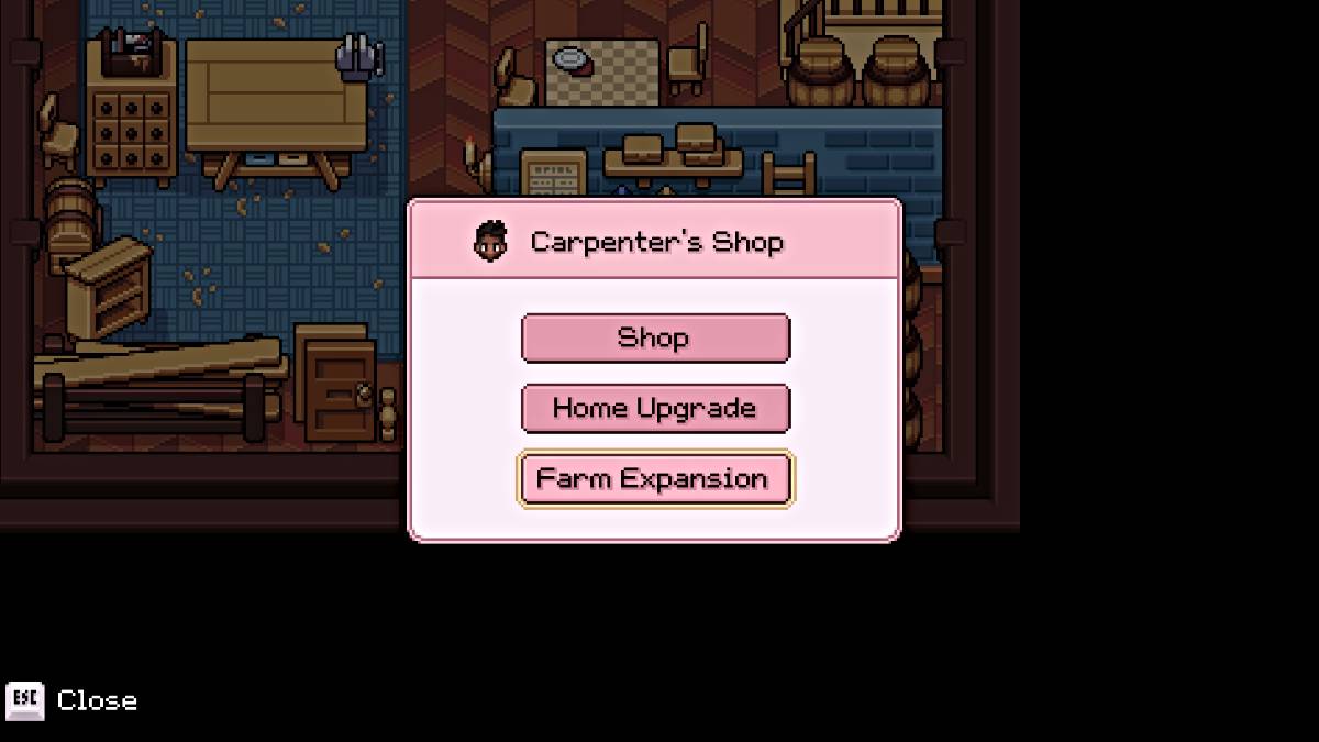 Carpenter Shop menu