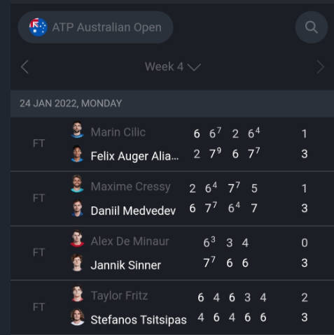 Schermata ATP live scores : Tennis live 0