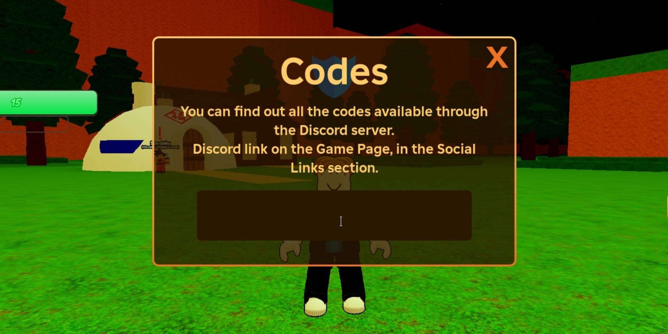 Redeeming Codes Menu